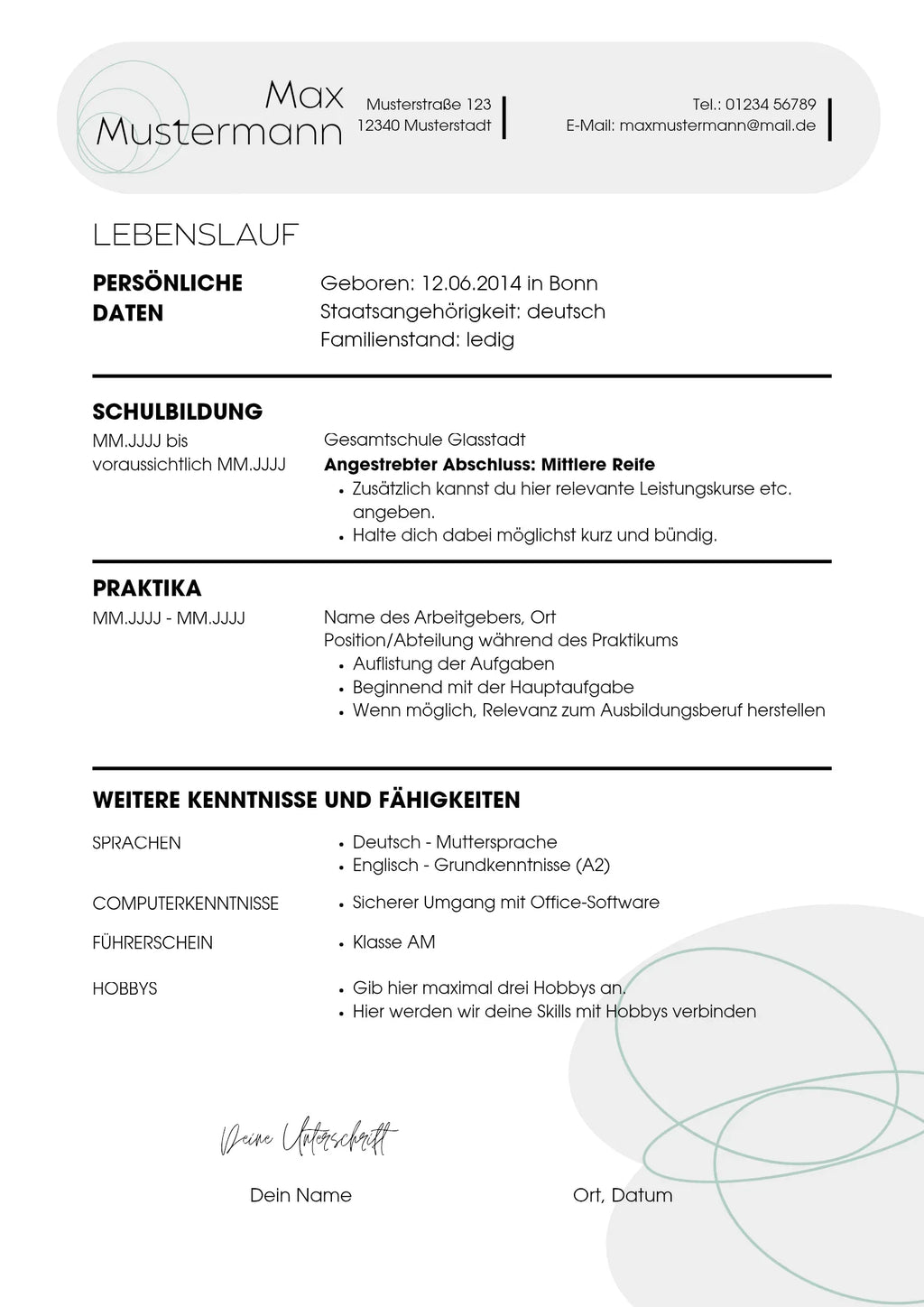 Bewerbungs-Set #2 für Auszubildende mit Deckblatt, Anschreiben und Lebenslauf - Die Bewerbungsschmiede