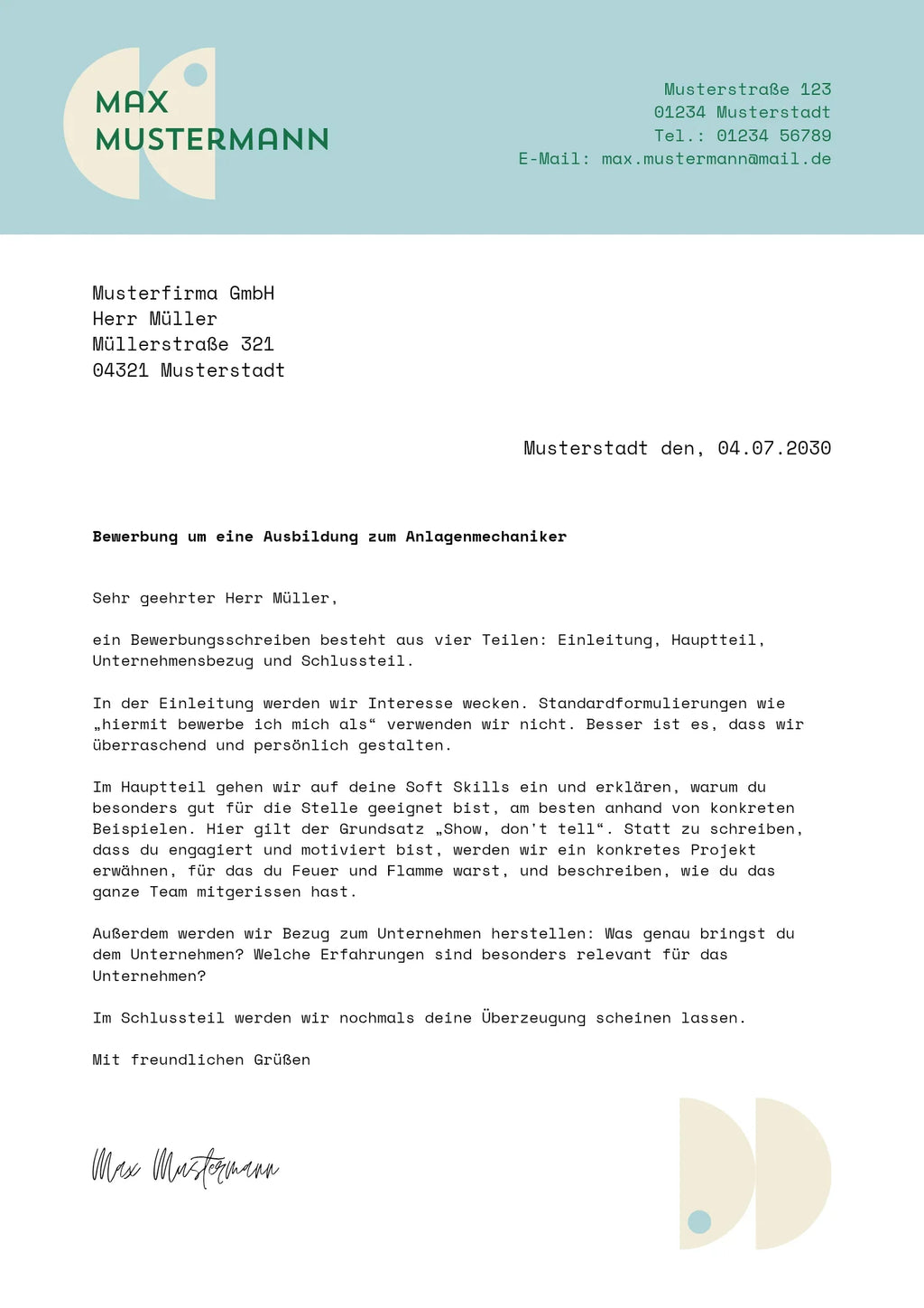 Bewerbungs-Set #1  für Auszubildende: Deckblatt, Anschreiben & Lebenslauf - Die Bewerbungsschmiede