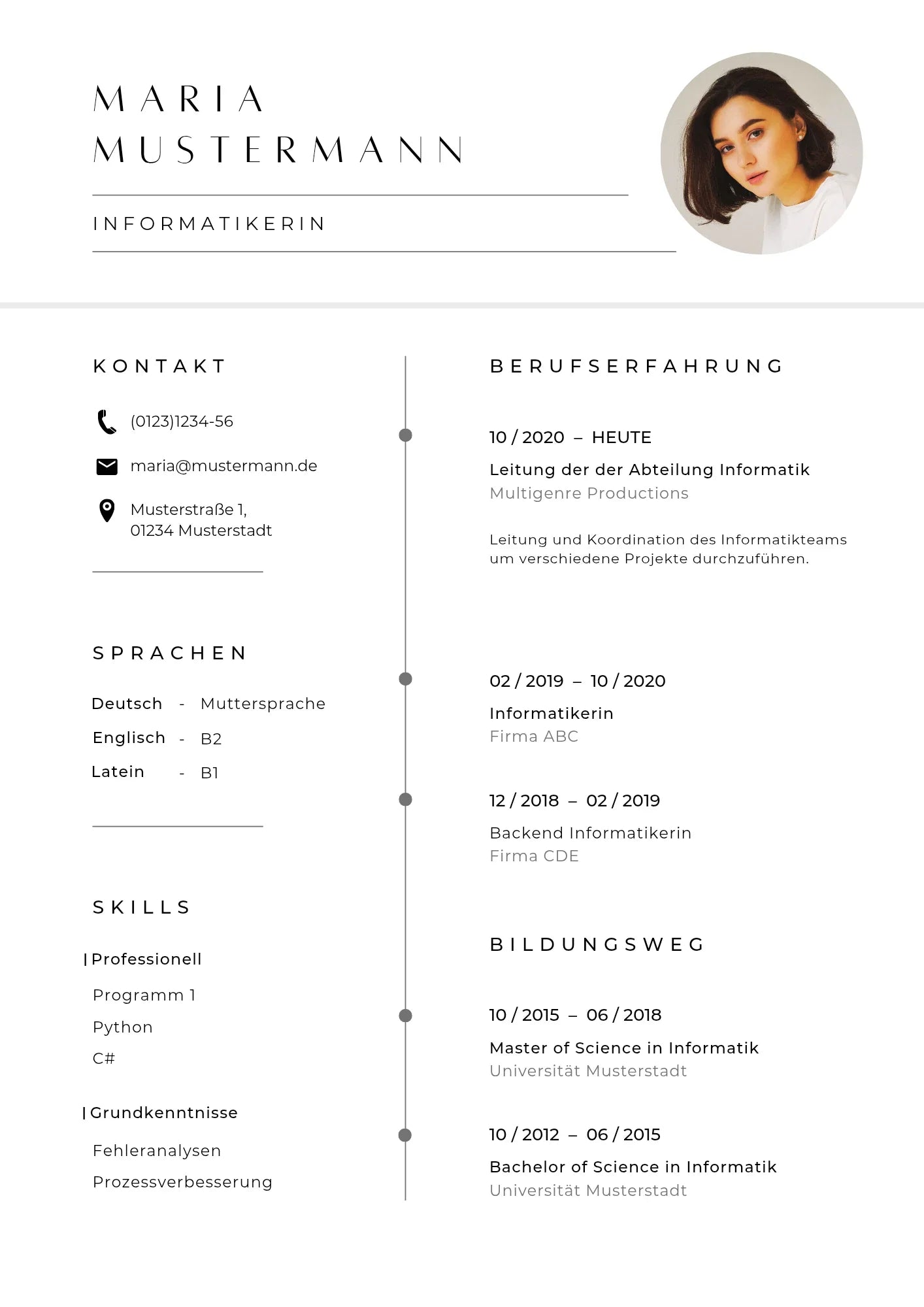 Lebenslauf Design #1 |Bewerbung schreiben lassen bei "Die Bewerbungsschmiede" - Die Bewerbungsschmiede